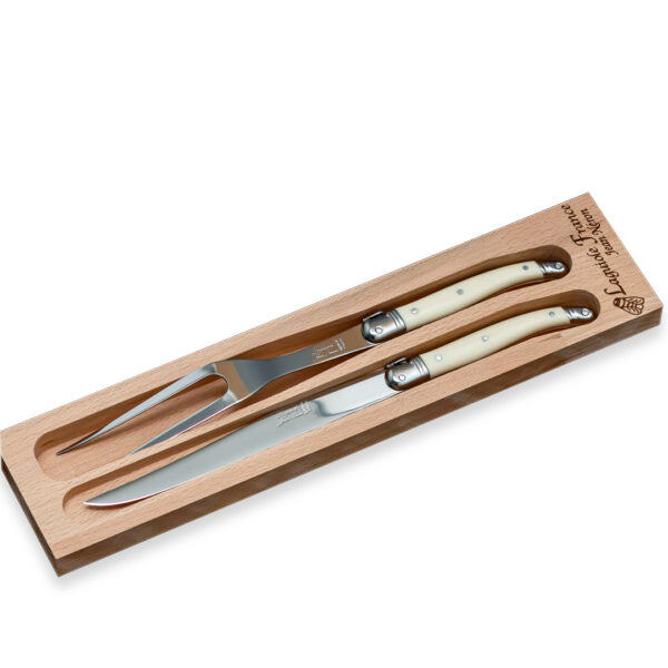 Carving Set with Wood Tray, Ivory